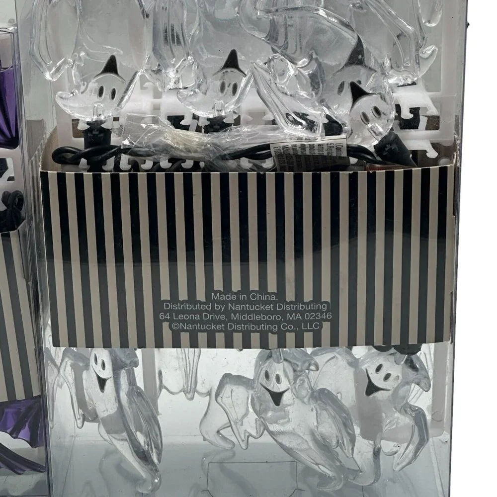 Halloween Purple Bats 20 Clear Ghosts 15 String Led Lights Set of 2
